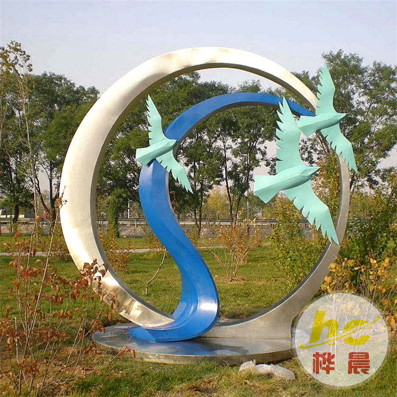 不锈钢雕塑定制大型金属异形水景观卡通园林镜面月亮校园浪花摆件