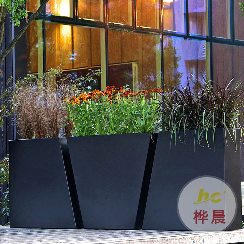 玻璃钢花盆商场楼盘美陈花箱酒店花器商业街花钵户外大号花瓶厂家