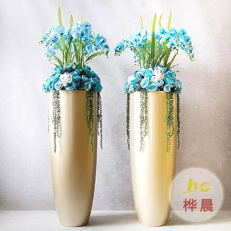 简约欧式玻璃钢艺术花盆园林景观种植池圆形花钵大口径落地大花盆