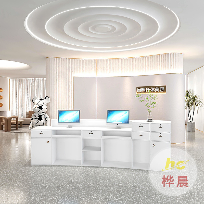玻璃钢创意收银台公司前台美容院烤漆椭圆接待台异形服务吧台定制