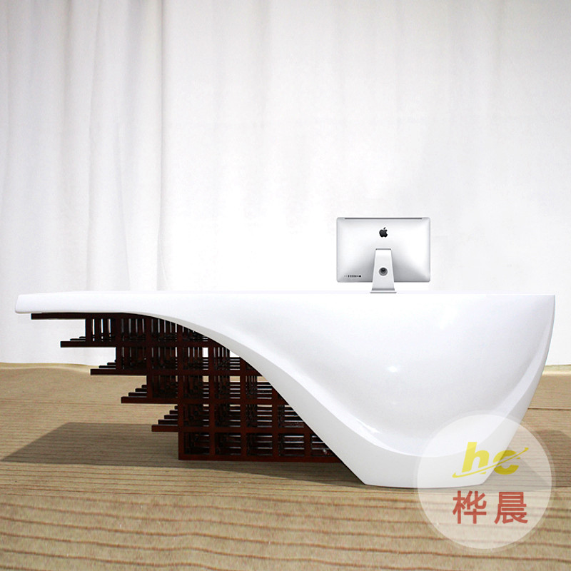 公司烤漆前台玻璃钢接待台美容院简约时尚异形个性吧台咨询台定制