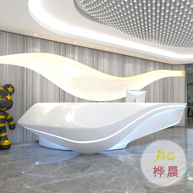 前台接待台高端玻璃钢烤漆吧台医疗美容院简约酒店收银台异形定制