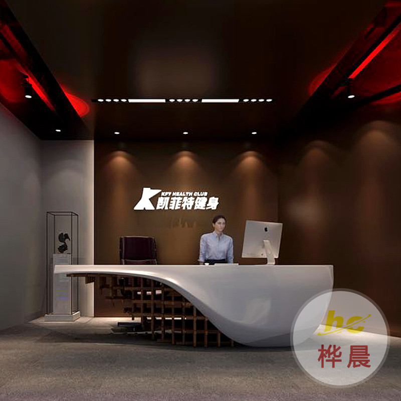定制创意异形艺术玻璃钢烤漆吧台收银台大堂美容院公司前台接待台